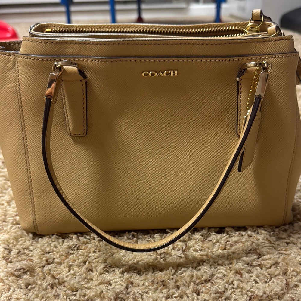 Coach Tan Satchel Smooth Leather Gold-Tone Hardware